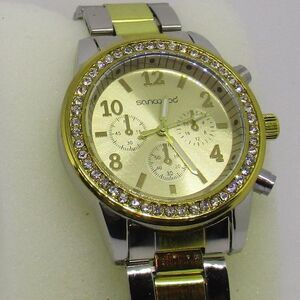 Austrian Crystal Watch Two Tone Band Silver and Gold Tone Stainless Steel